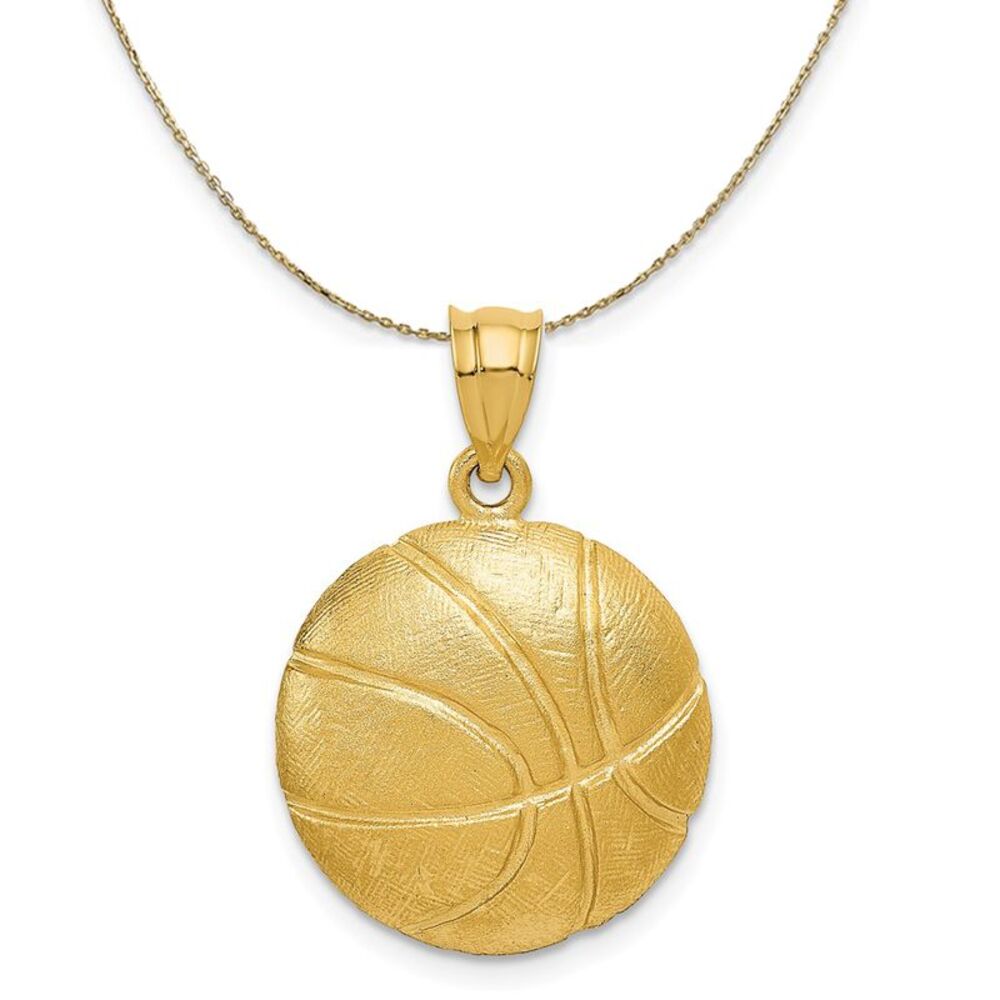 14k Yellow Gold Satin Basketball Necklace - 24 Inch